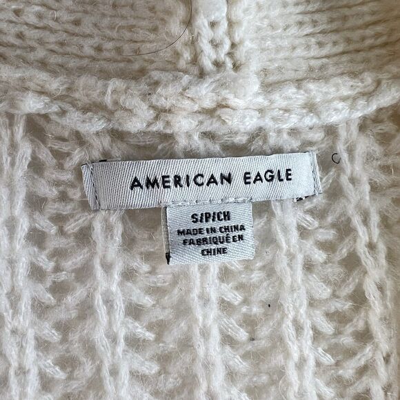 American Eagle Small Cardigan Sweater Cable Knit Oversized V-Neck Wool Cream - Picture 5 of 12